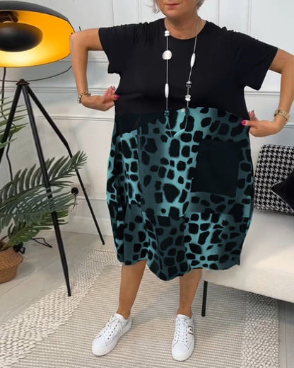 CD | Rochie midi elegantă cu mânecă scurtă și imprimeu leopard