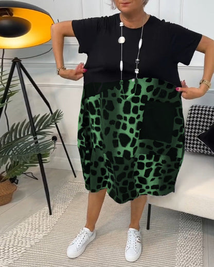 CD | Rochie midi elegantă cu mânecă scurtă și imprimeu leopard