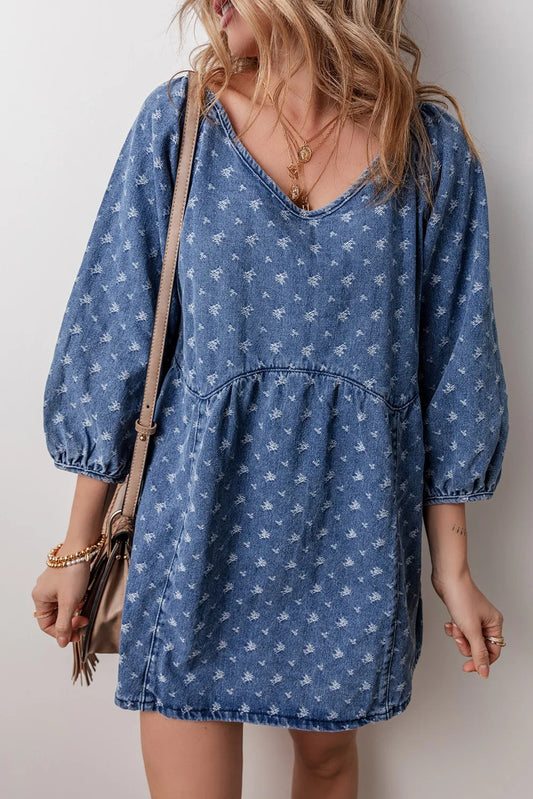 CD | Rochie mini din denim legată cu decolteu în V