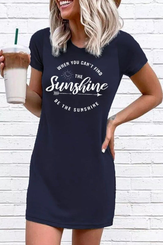 CD | O Neck Print Rochie mini albastru închis