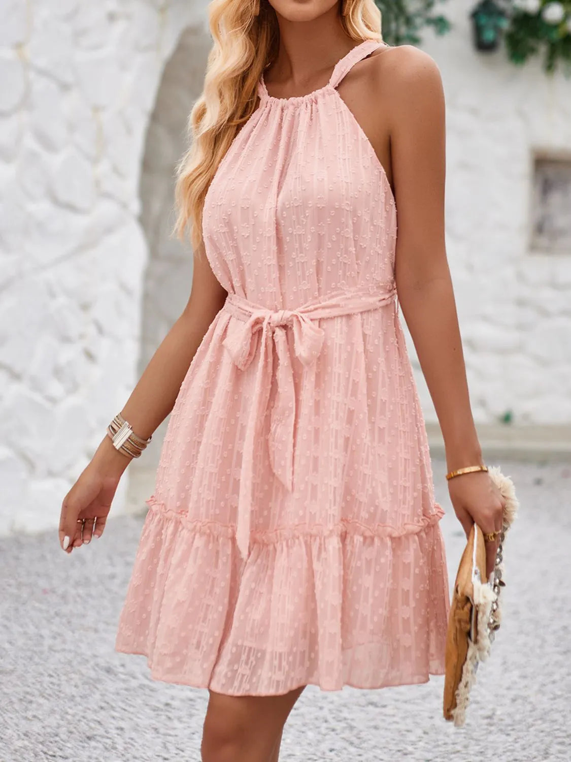 CD | Rochie mini cami fără mâneci cu volane legate