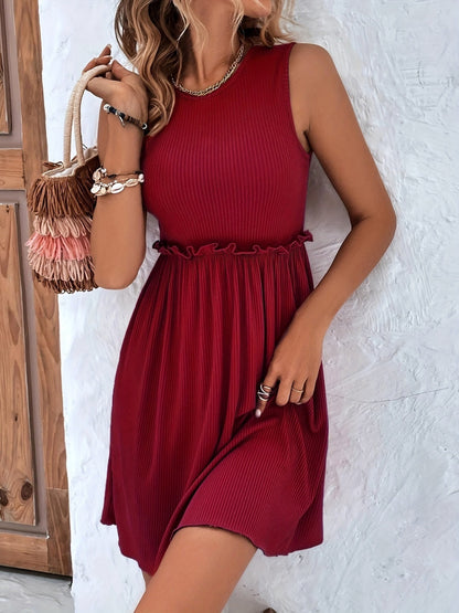 CD | Rochie mini fără mâneci cu decolteu rotund cu volane