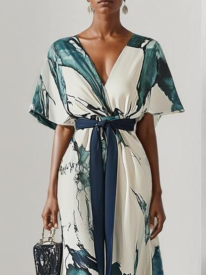 CD | Rochie maxi trendy cu mânecă scurtă și decolteu în V