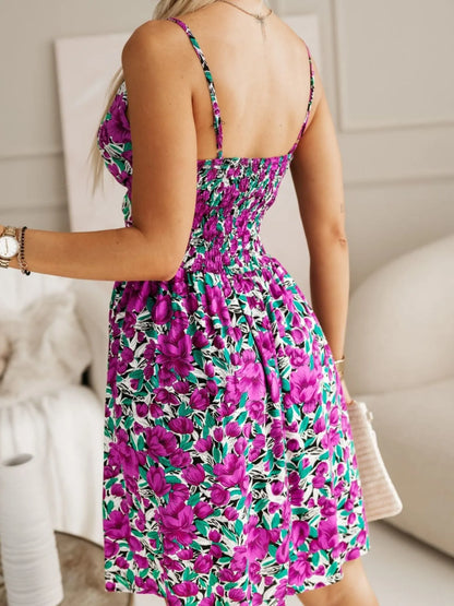 CD | Tropical Print Spaghetti Strap Mini Rochie