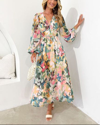 CD | Rochie maxi elegantă cu mâneci lungi și imprimeu floral