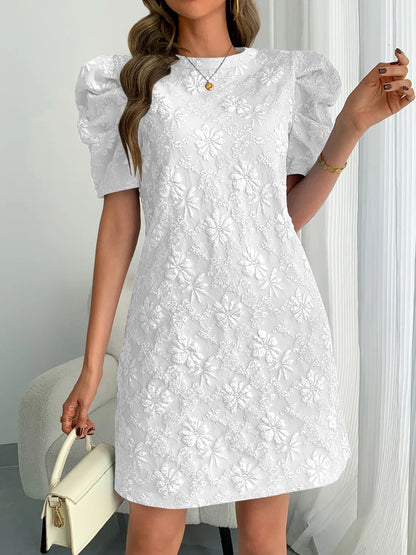 CD | Gât rotund puffy cu mânecă scurtă rochie mini