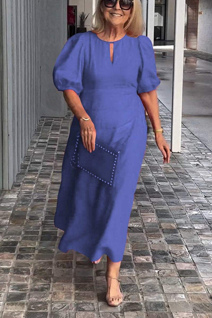 CD | Rochie monocoloră din bumbac și in