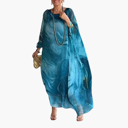 CD | Rochie maxi pentru femei din șifon de mătase cu mâneci batwing și suprapunere