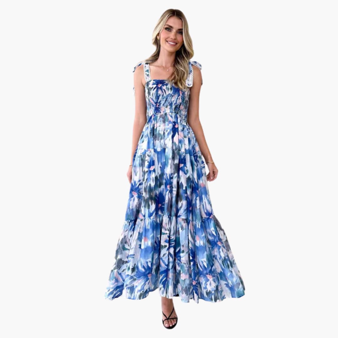 CD | Rochie maxi din sifon pentru femei cu corset adunat și fustă cu cravată