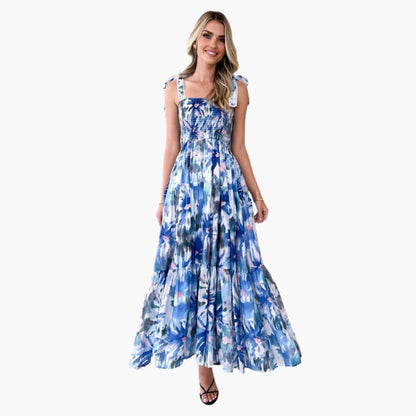 CD | Rochie maxi din sifon pentru femei cu corset adunat și fustă cu cravată