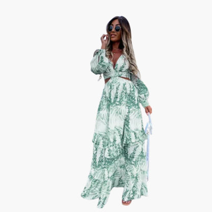 CD | Rochie lungă cu flori pentru femei, cu decolteu și croială personalizată