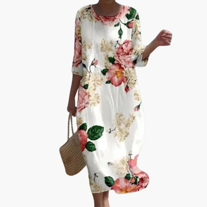CD | Rochie midi floral pentru femei cu mâneci 3/4 pentru vară