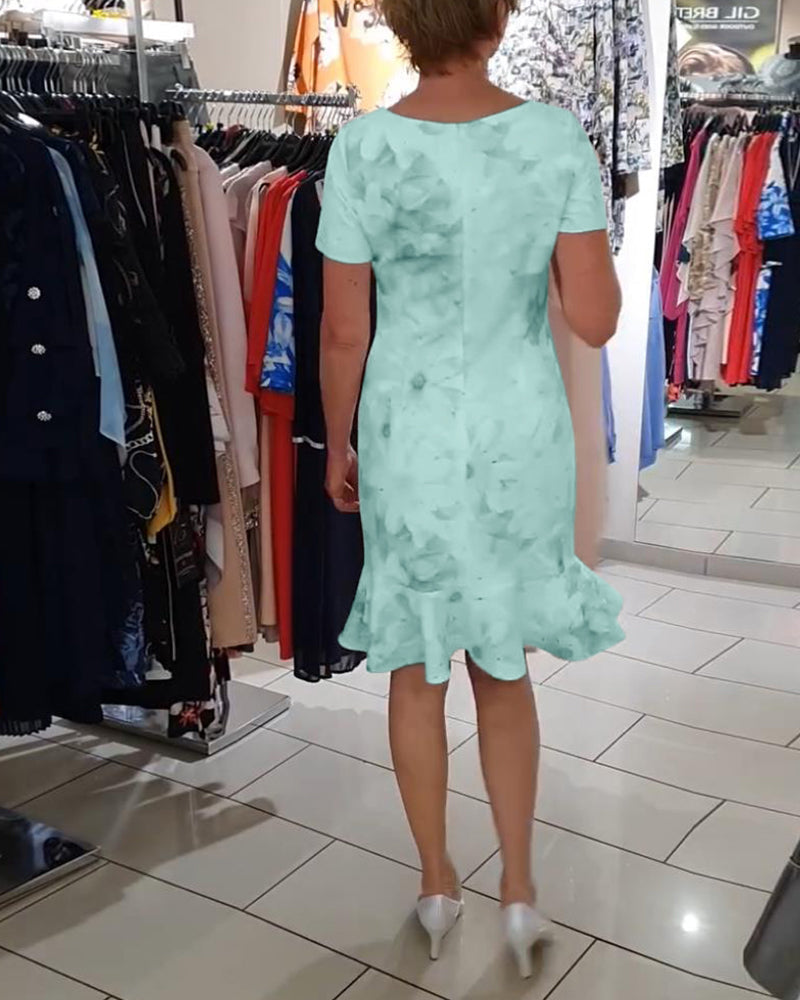 CD | Rochie elegantă cu imprimeu floral, decolteu rotund, mâneci scurte