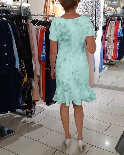 CD | Rochie elegantă cu imprimeu floral, decolteu rotund, mâneci scurte