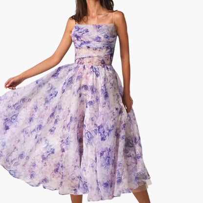 CD | Rochie midi A-line pentru femei cu imprimeu floral și bretele spaghetti
