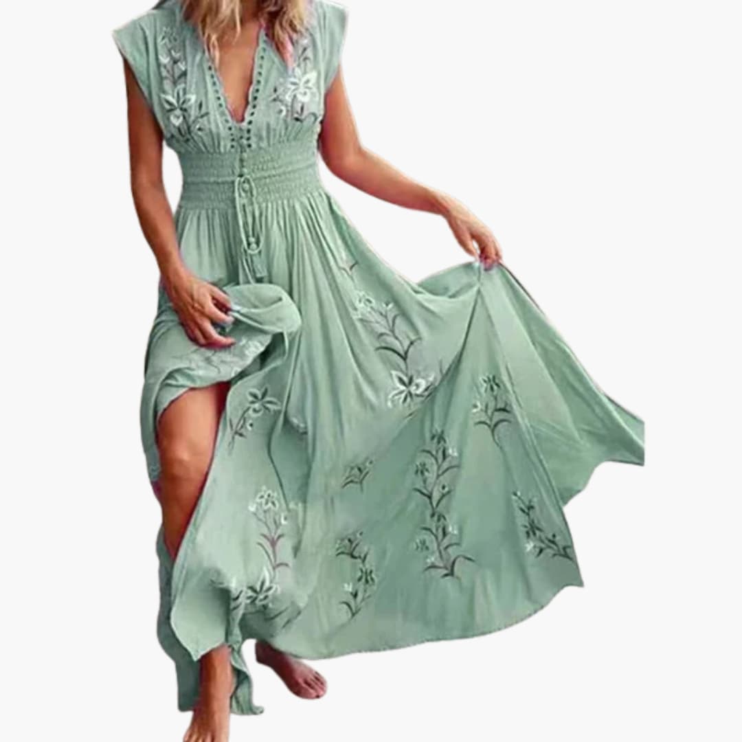 CD | Rochie maxi de vară fără mâneci pentru femei cu broderie florală