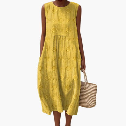CD | Rochie midi de vară fără mâneci pentru femei cu buzunare laterale