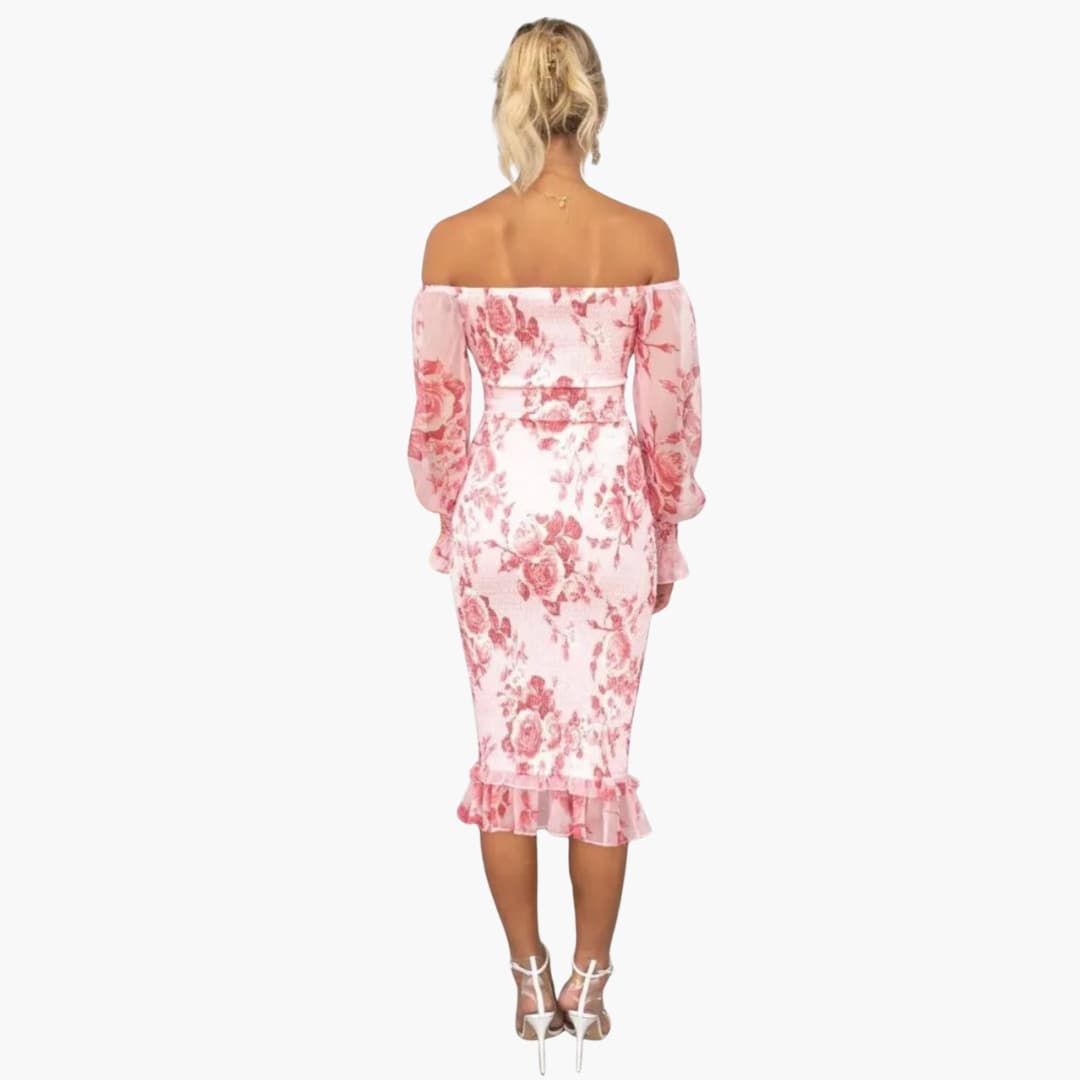 CD | Rochie midi de vară pentru femei cu imprimeu floral și mâneci transparente
