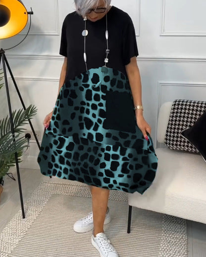 CD | Rochie midi elegantă cu mânecă scurtă și imprimeu leopard