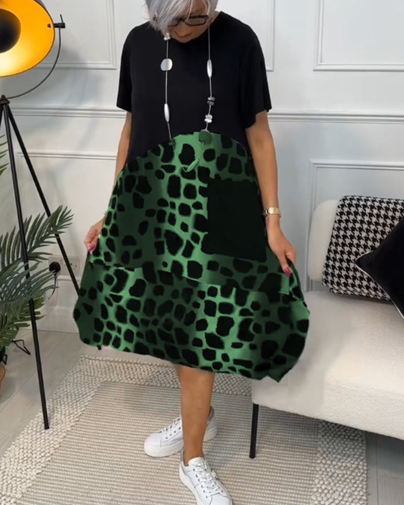 CD | Rochie midi elegantă cu mânecă scurtă și imprimeu leopard
