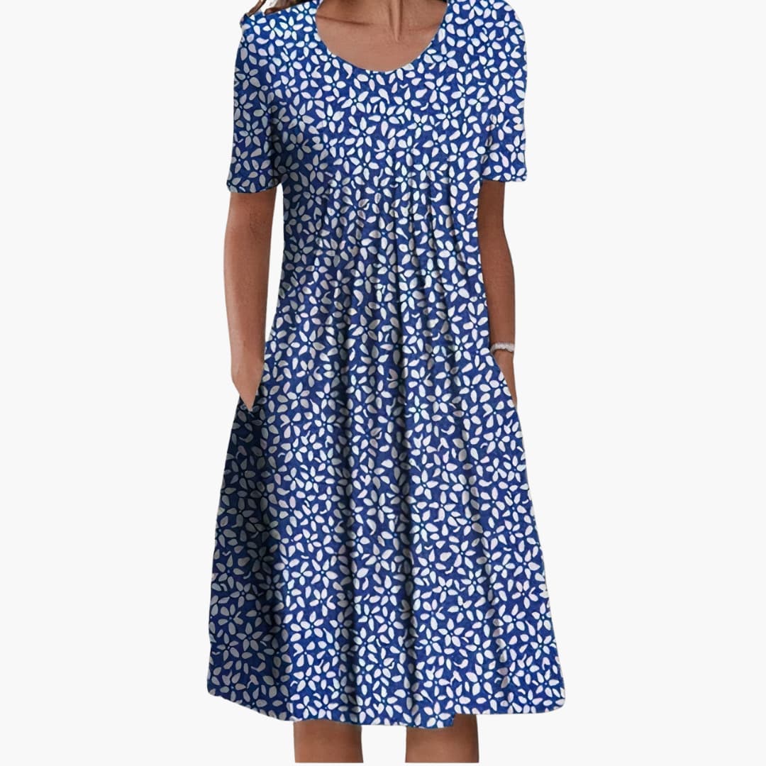 CD | Rochie midi de vară pentru femei cu imprimeu floral și mâneci scurte