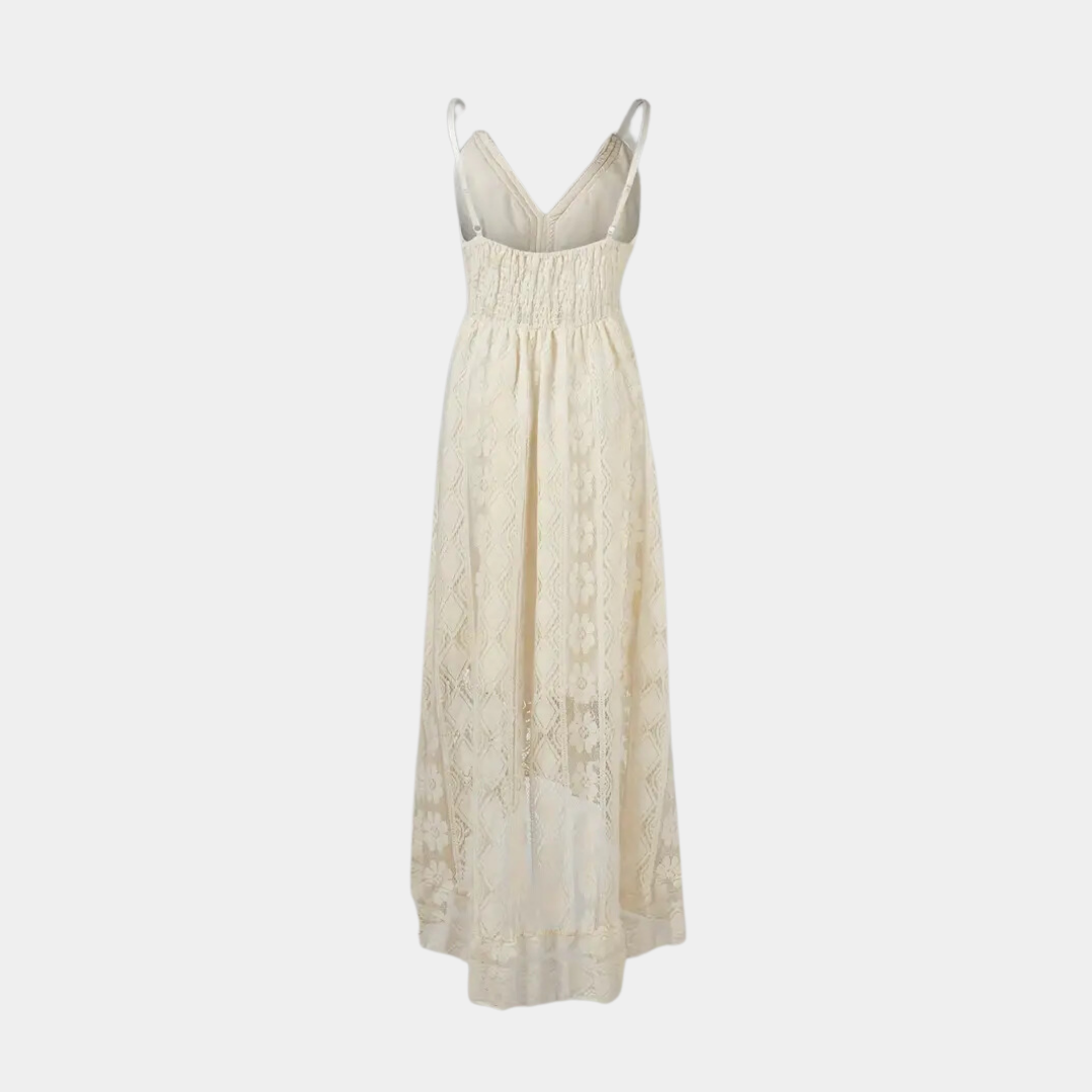 CD | Rochie midi pentru femei - Ținută relaxată - Detaliu dantelă - Decolteu în V - Stil boho - Material respirabil