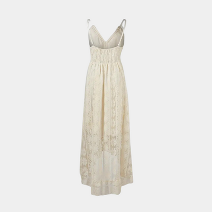CD | Rochie midi pentru femei - Ținută relaxată - Detaliu dantelă - Decolteu în V - Stil boho - Material respirabil