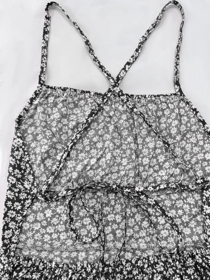 CD | Floral Print Spaghetti Strap Vara Mini Rochie