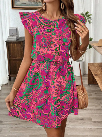 CD | Rochie mini cu imprimeu Paisley și mâneci bufante
