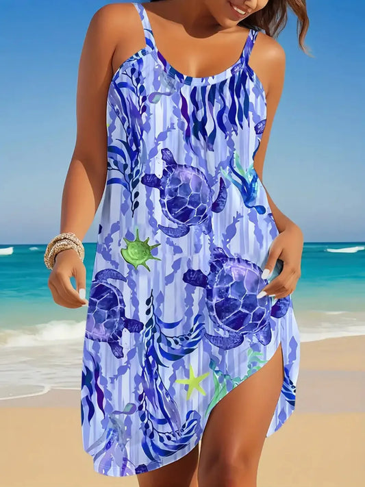 CD | Full Size Rochie mini cami imprimată cu decolteu rotund Plus Dimensiune
