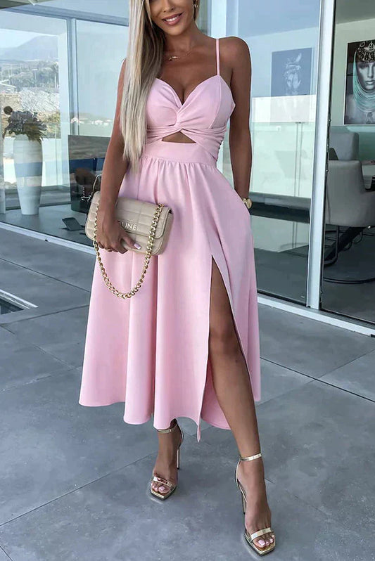 CD | Rochie midi elegantă cu tăietură și decolteu