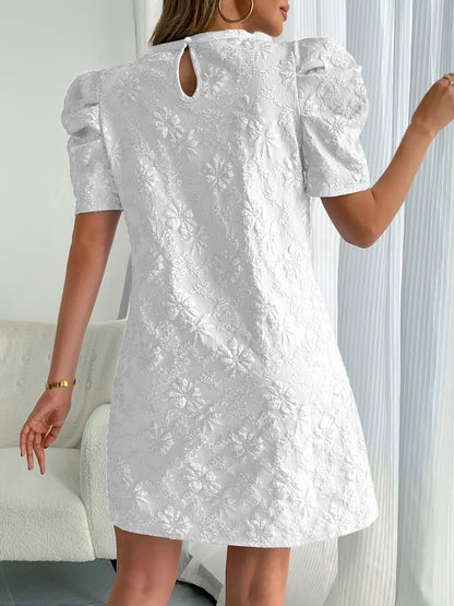 CD | Gât rotund puffy cu mânecă scurtă rochie mini