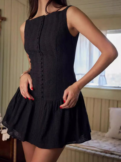 CD | Rochie mini fără mâneci cu detalii din dantelă