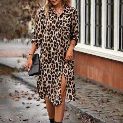 CD | Leopard imprimare plajă Cover-up V-Neck Robe Holiday Bikini Dress