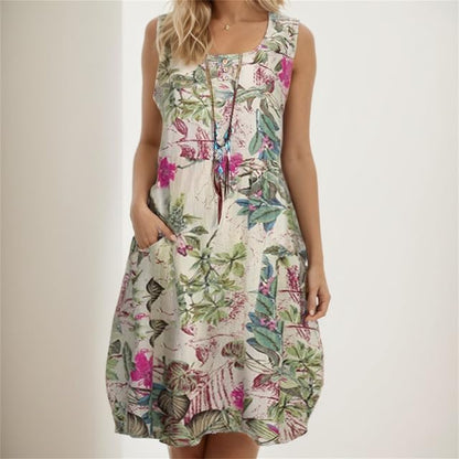 CD | Rochie midi din bumbac cu flori, cu un aspect vintage