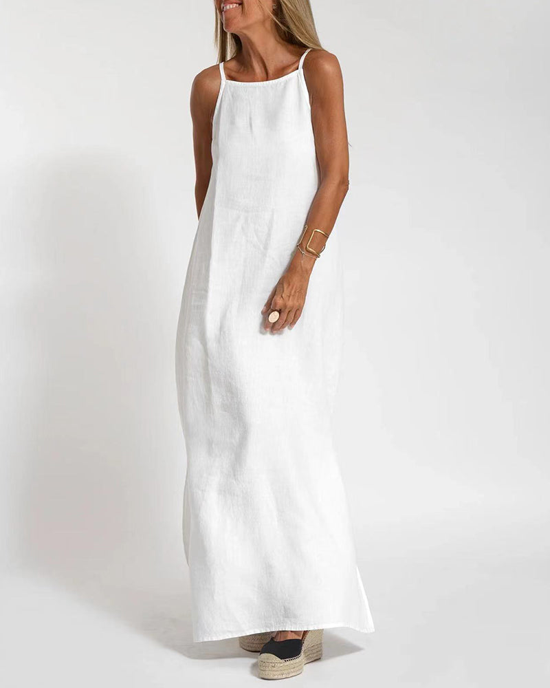 CD | Casual rochie fără mâneci spaghete cu fantă laterală rochie maxi