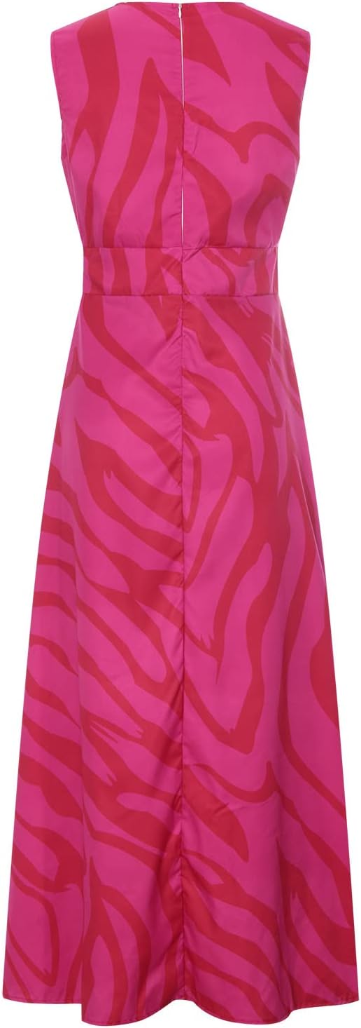 CD | Rochie maxi pentru femei - Croială fluidă - Decolteu adânc în V - Fără mâneci - Model geometric - Amestec de bumbac
