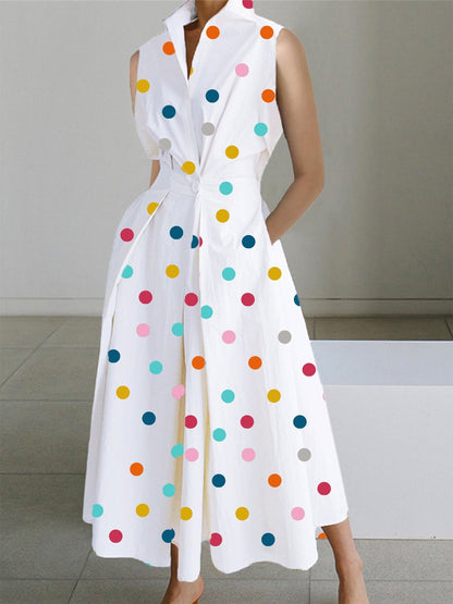 CD | Rochie midi fără mâneci retro cu buline colorate albe