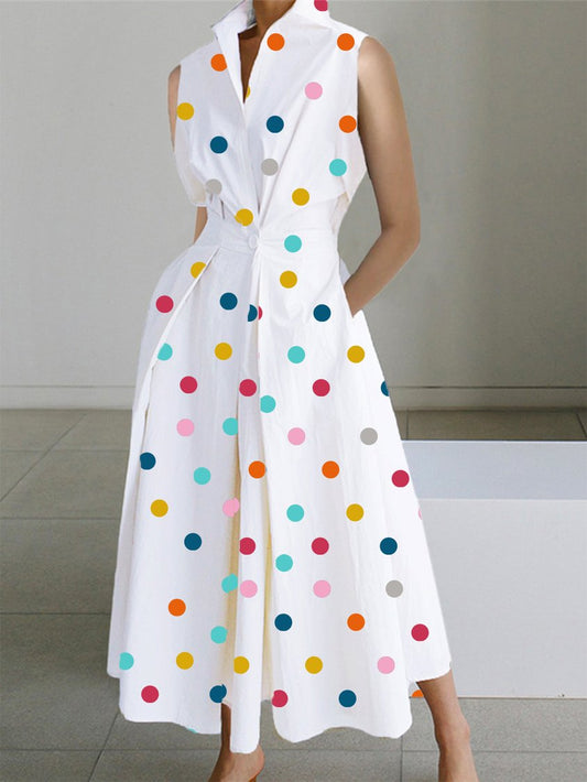 CD | Rochie midi fără mâneci retro cu buline colorate albe