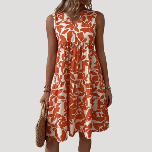 CD | Ladies rochie midi fără mâneci cu imprimare de frunze