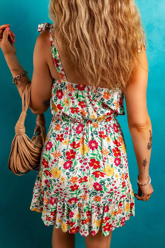 CD | Floral cu bretele înnodate Rochie mini cu tiv încrețit