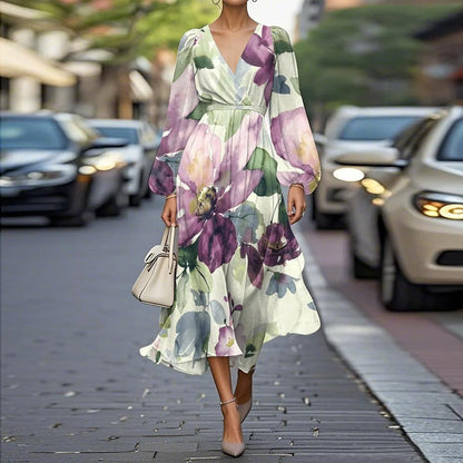 CD | Rochie midi unică cu model floral și decolteu în V