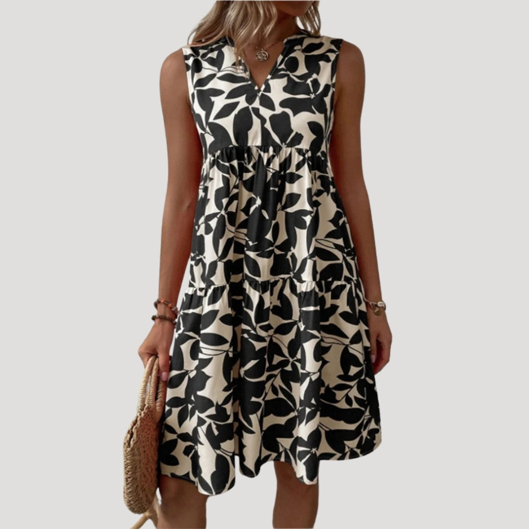 CD | Ladies rochie midi fără mâneci cu imprimare de frunze