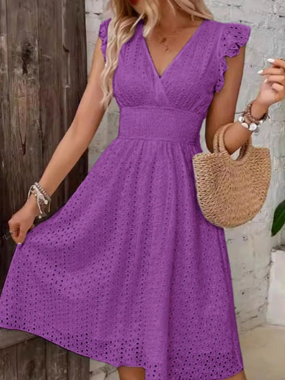 CD | Rochie mini cu mâneci adunate și ochiuri