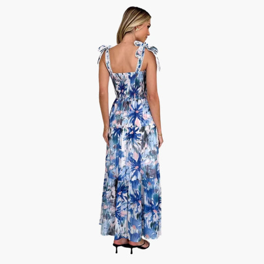 CD | Rochie maxi din sifon pentru femei cu corset adunat și fustă cu cravată