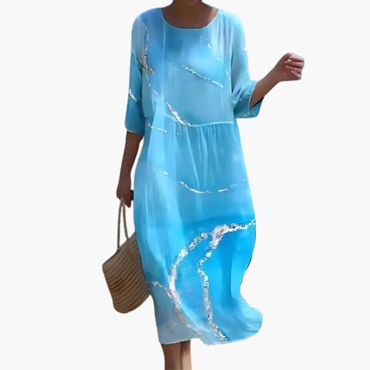 CD | Rochie midi floral pentru femei cu mâneci 3/4 pentru vară