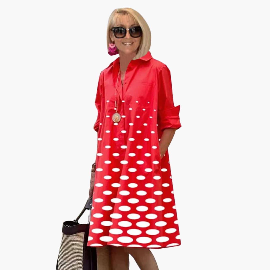 CD | Rochie midi pentru femei cu mâneci lungi și imprimeu cu buline