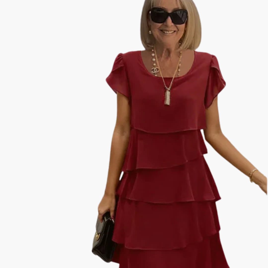 CD | Rochie midi florală pentru femei, cu mâneci scurte și straturi legate
