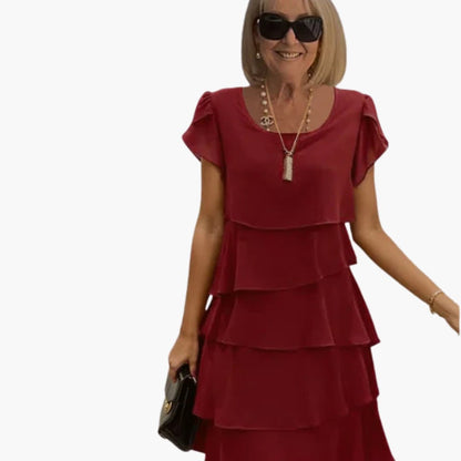 CD | Rochie midi florală pentru femei, cu mâneci scurte și straturi legate