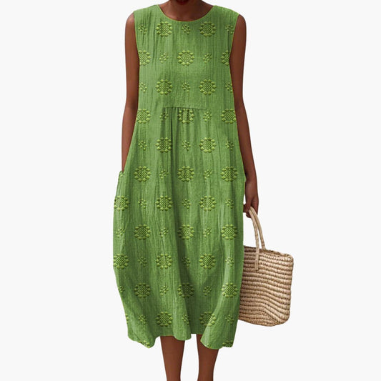CD | Rochie midi de vară fără mâneci pentru femei cu buzunare laterale